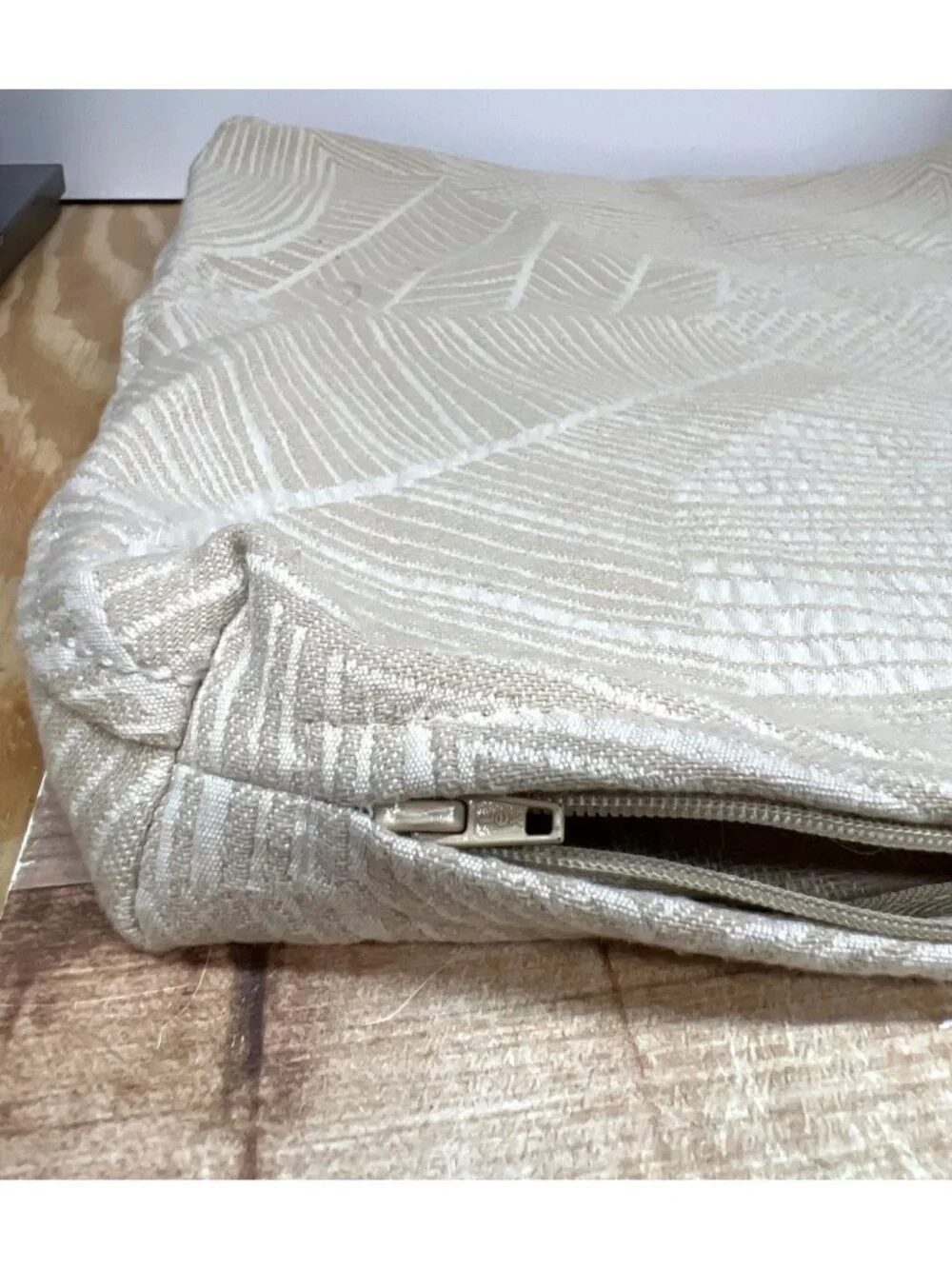 Decorative Beige Pillow Cover With Abstract Textured Design & Zipper Closure